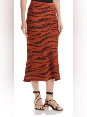 Anine Bing Rust and Black Zebra-Print 100% Silk Skirt Size Small